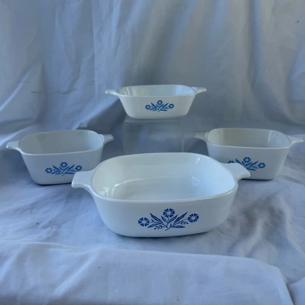 Vintage Corning Ware Blue Cornflower Baking Dishes Set of 4 Casserole Dishes